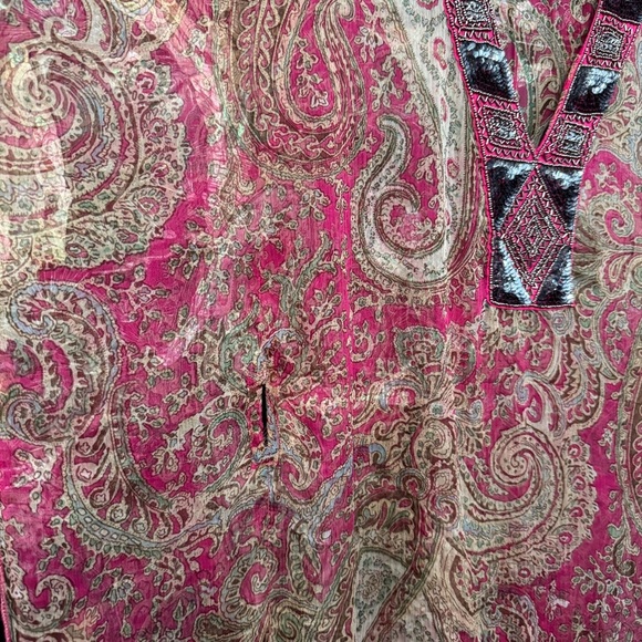 💗 Mira Boho Tunic Dress | Pink Paisley Sequin Embroidered | OS S/M - Picture 4 of 7